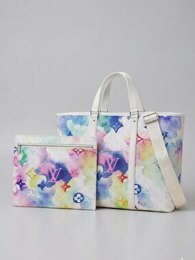 LOUIS VUITTON Monogram Watercolor New Tote GM White Pastels Shoulder Bag Large